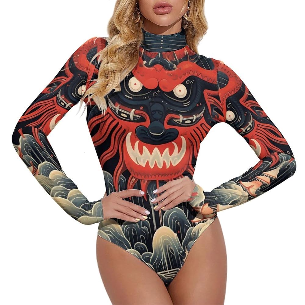 Demon Women's Bodysuit Turtle Neck Long Sleeve Body Suit